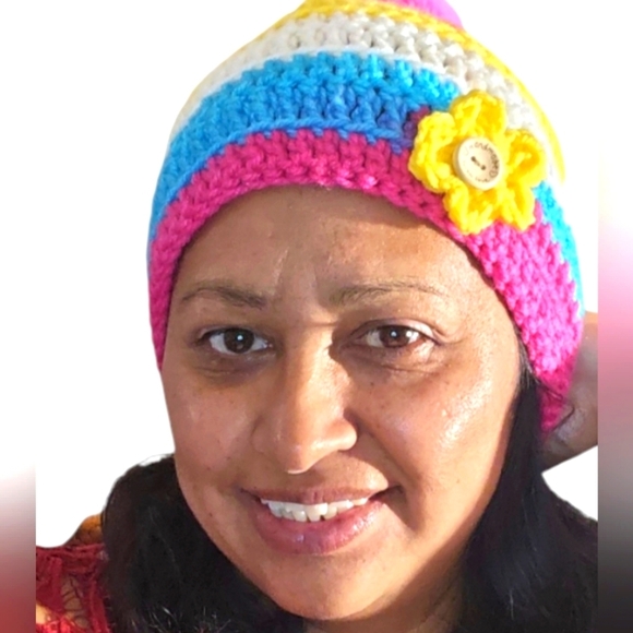 Hand Crafted Accessories - Hand Crafted Crochet Beanie Oversized Multicolored Pink pompom winter hat unique